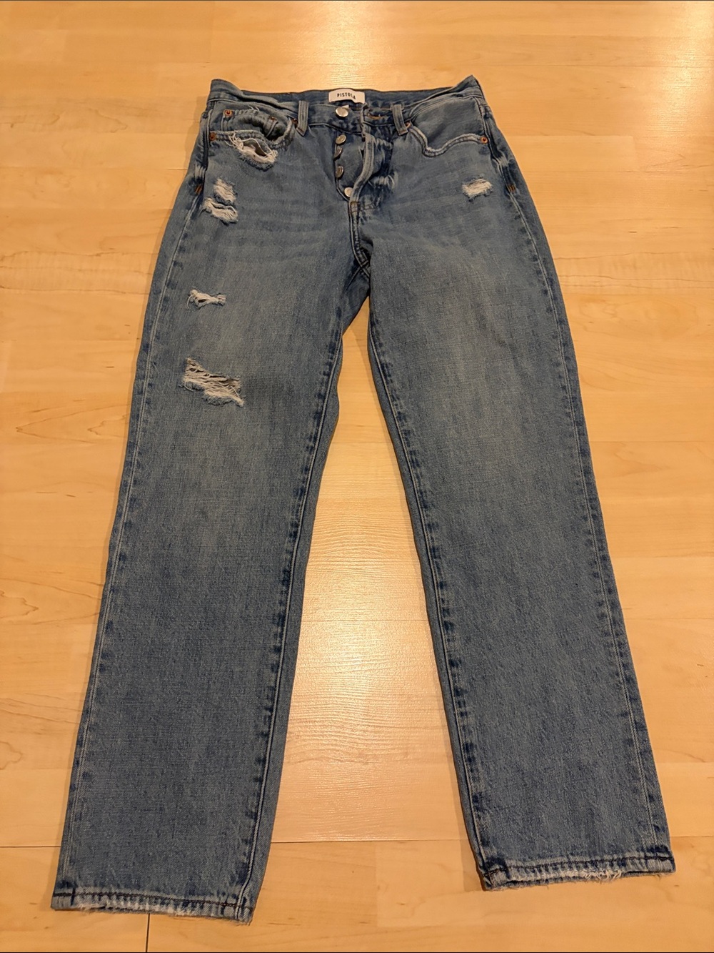 Pistola Distressed Button Fly High Rise Straight Jeans Womens 26